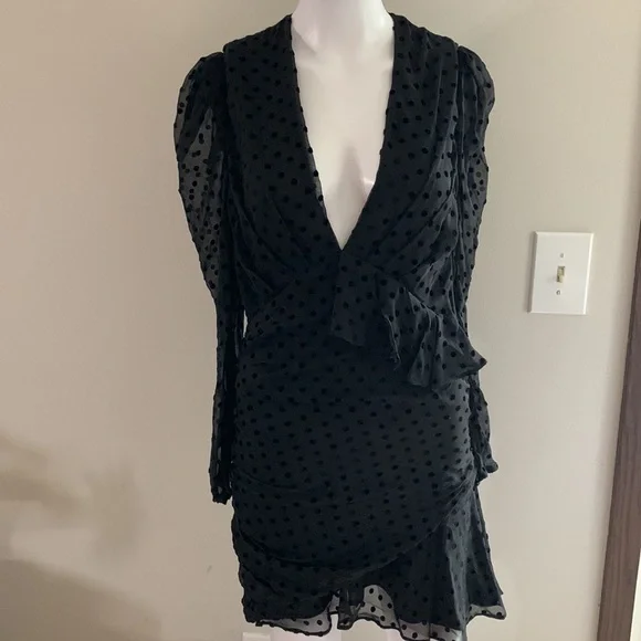 IRO Callagan Asymmetrical Ruffle Silk Mini Dress NWT Size 34, Polka dots - Picture 4 of 10